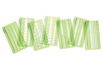 Assorted plastic templates for stone with different sizes and shapes